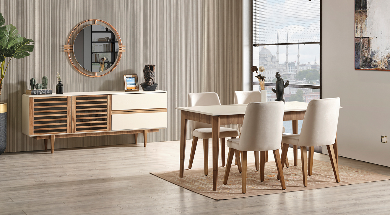 Linda Ahşap Ayaklı Yemek Odası Takımı Yemek Odası