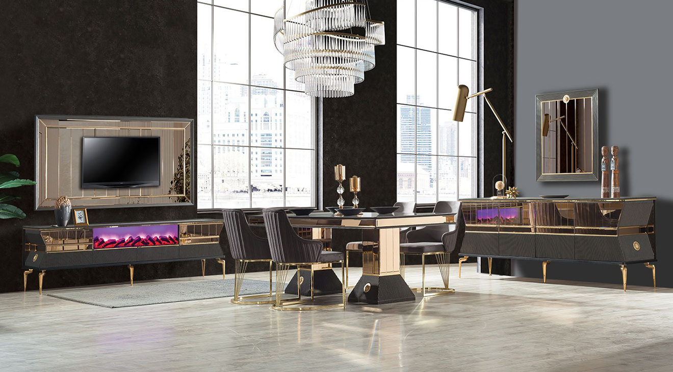 Valentina Siyah Modern Yemek Odası Takımı Yemek Odası