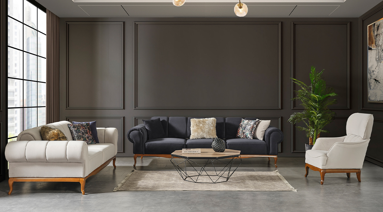 Violet Ahşap Ayaklı Yataklı Koltuk Takımı