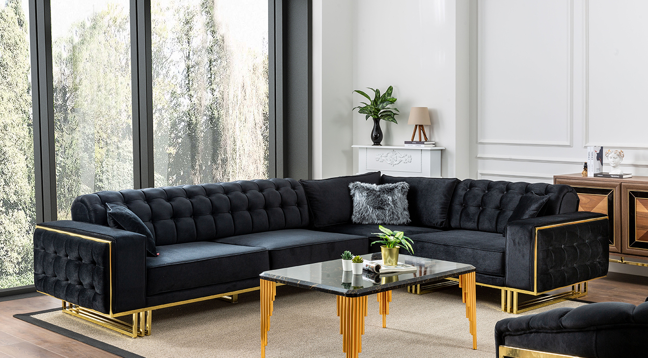 İspanya Gold Metal Ayaklı Köşe Koltuk Takımı Köşe Koltuk