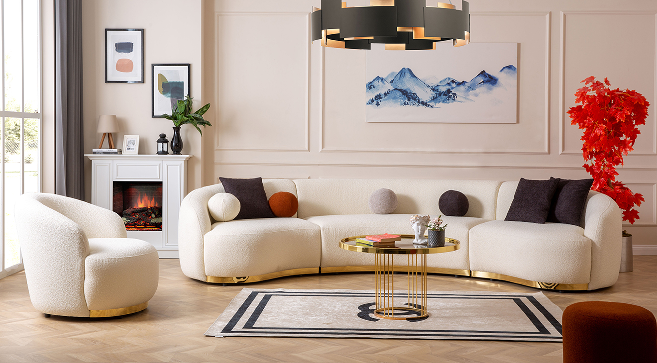 Elips Beyaz Köşe Koltuk Takımı Köşe Koltuk