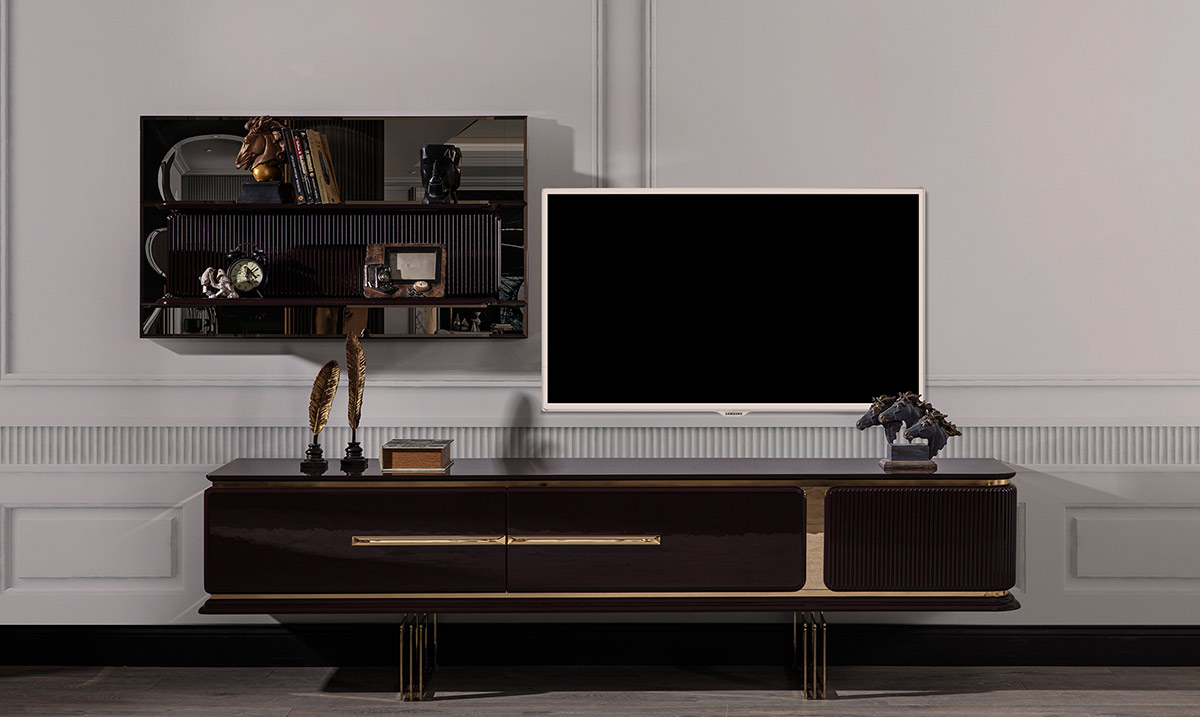 Bergama Mürdüm Metal Ayaklı TV Ünitesi TV Ünitesi