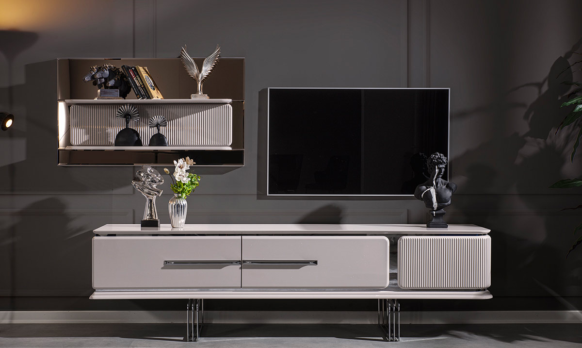 Bergama Kumtaşı Metal Ayaklı TV Ünitesi TV Ünitesi