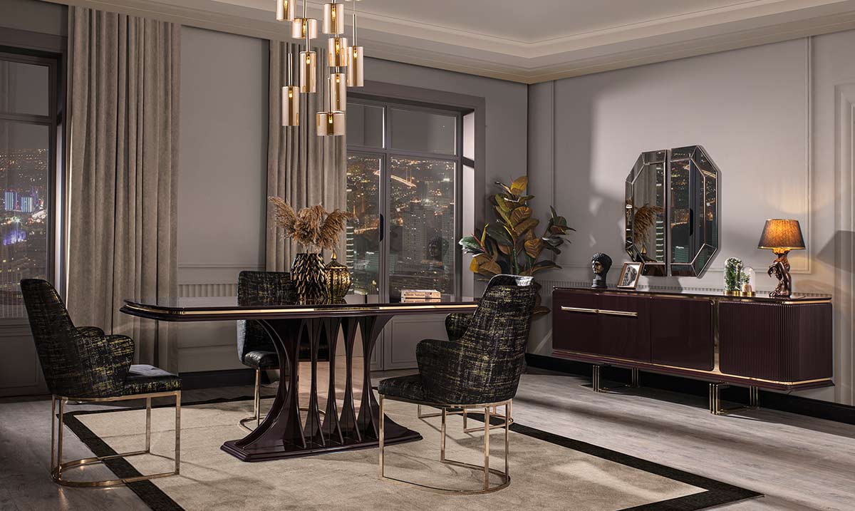 Bergama Mürdüm Metal Ayaklı Yemek Odası Takımı Yemek Odası