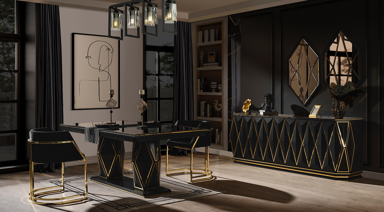 Diamond Siyah Luxury Yemek Odası Takımı Luxury Yemek Odası