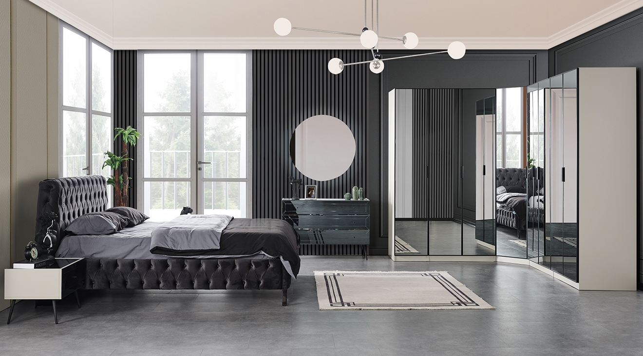 Oslo Köşe Dolaplı Yatak Odası Takımı(Krem) Giyinme Odası