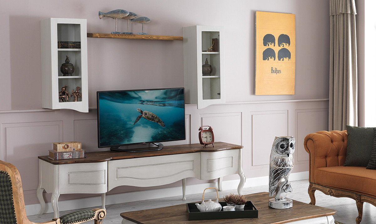 Vintage Ahşap Ayaklı TV Ünitesi TV Ünitesi