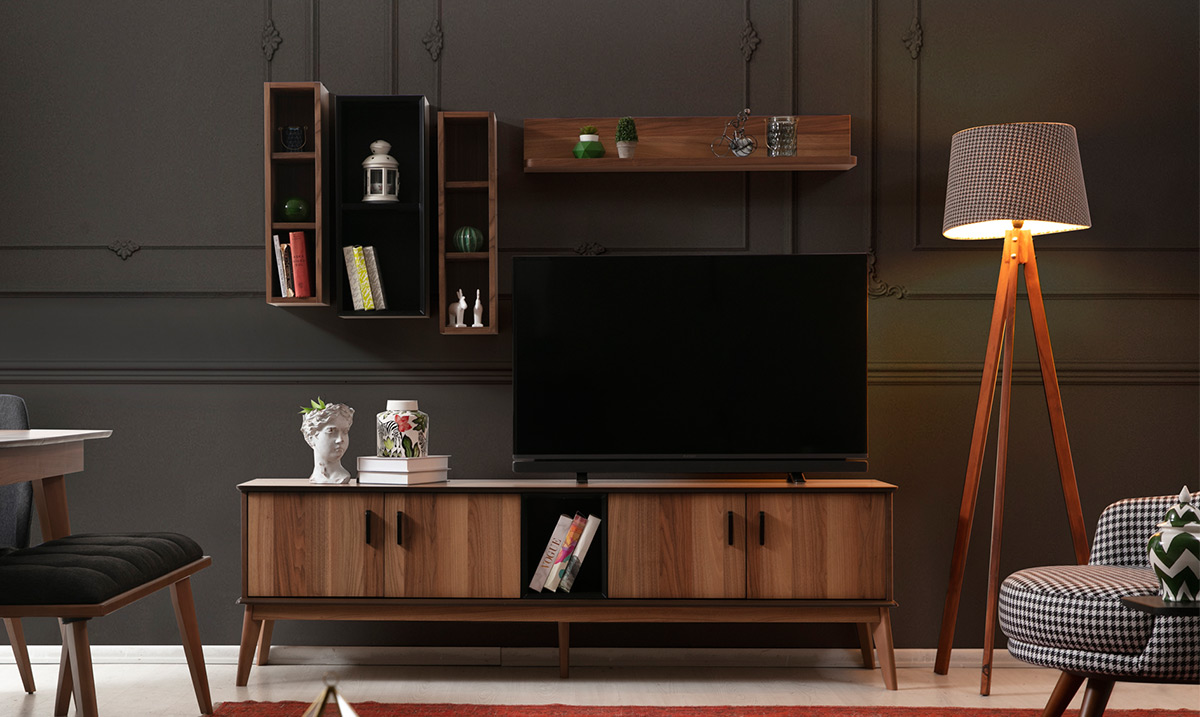 Oslo Ceviz Ahşap Ayaklı TV Ünitesi TV Ünitesi