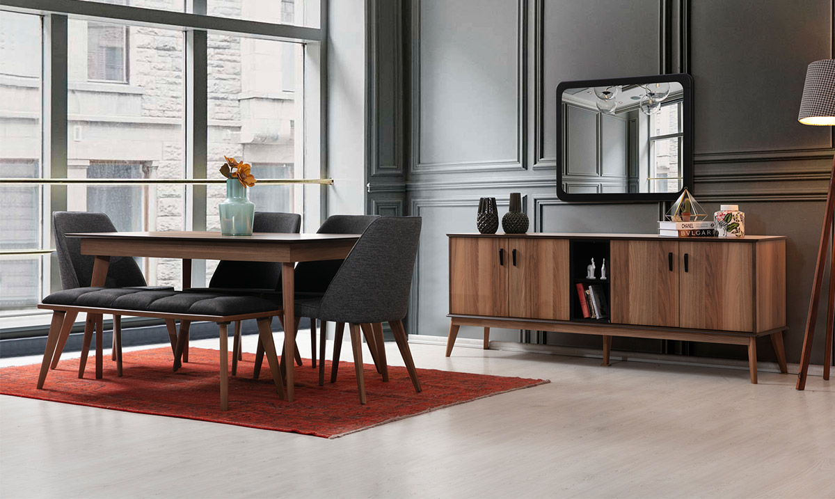 Oslo Ceviz Yemek Odası Takımı Yemek Odası