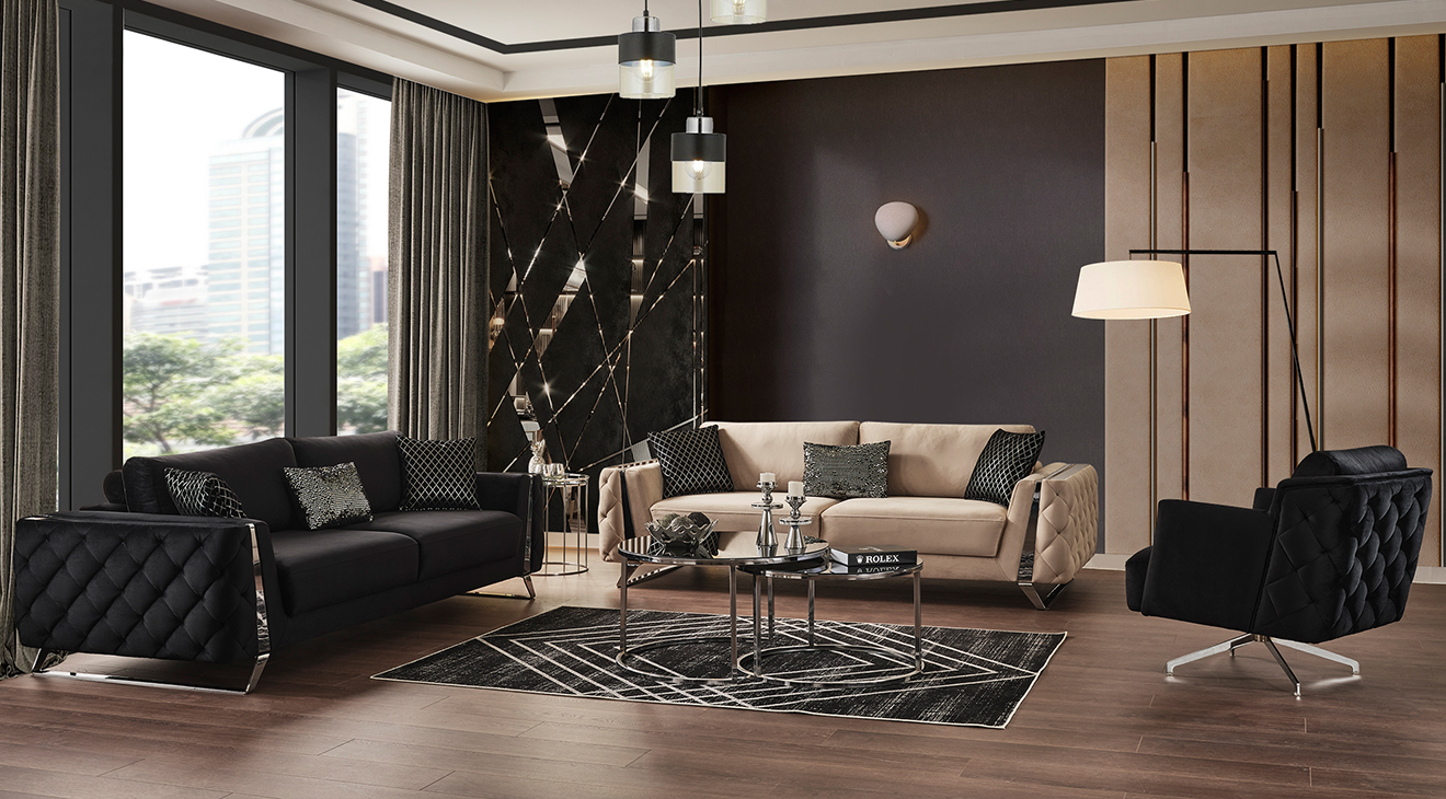 Gloria Yataklı Gümüş Metal Ayaklı Koltuk Takımı Yataklı Koltuk Takımları