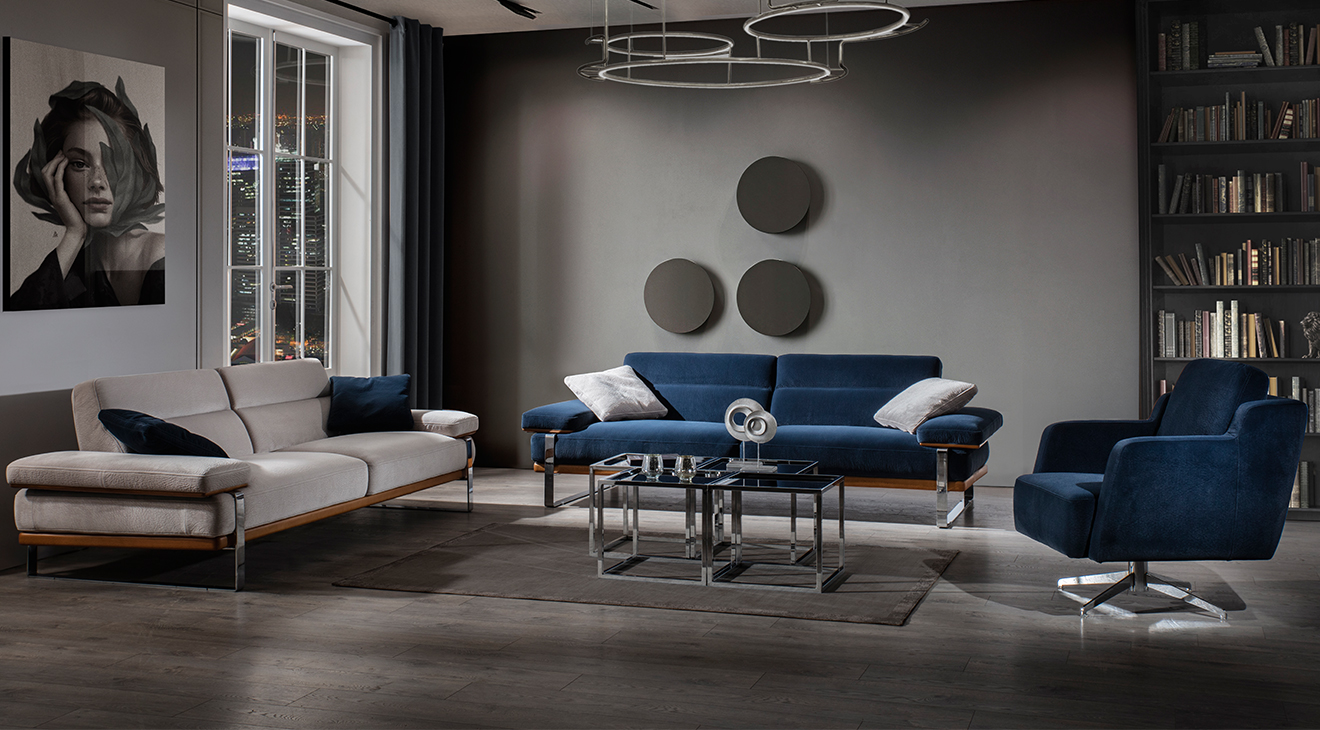 Lavina Yataklı Gümüş Metal Ayaklı Koltuk Takımı Yataklı Koltuk Takımları