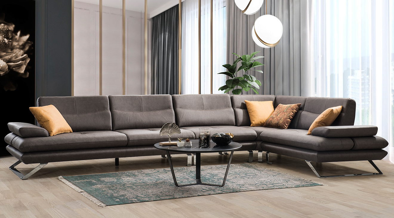 Polo Yataklı Gümüş Metal Ayaklı Köşe Koltuk Takımı Yataklı KöşeTakımları