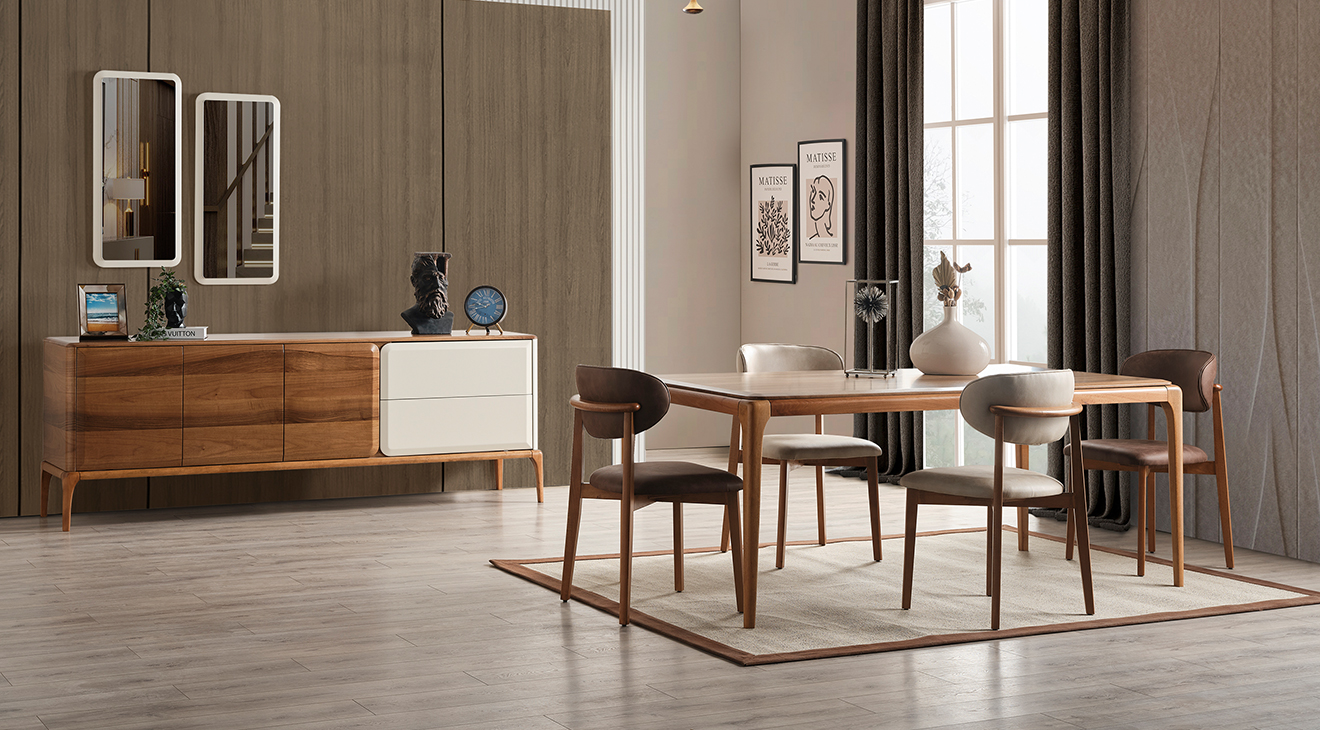 Trend Ahşap Ayaklı Modern Yemek Odası Takımı Yemek Odası