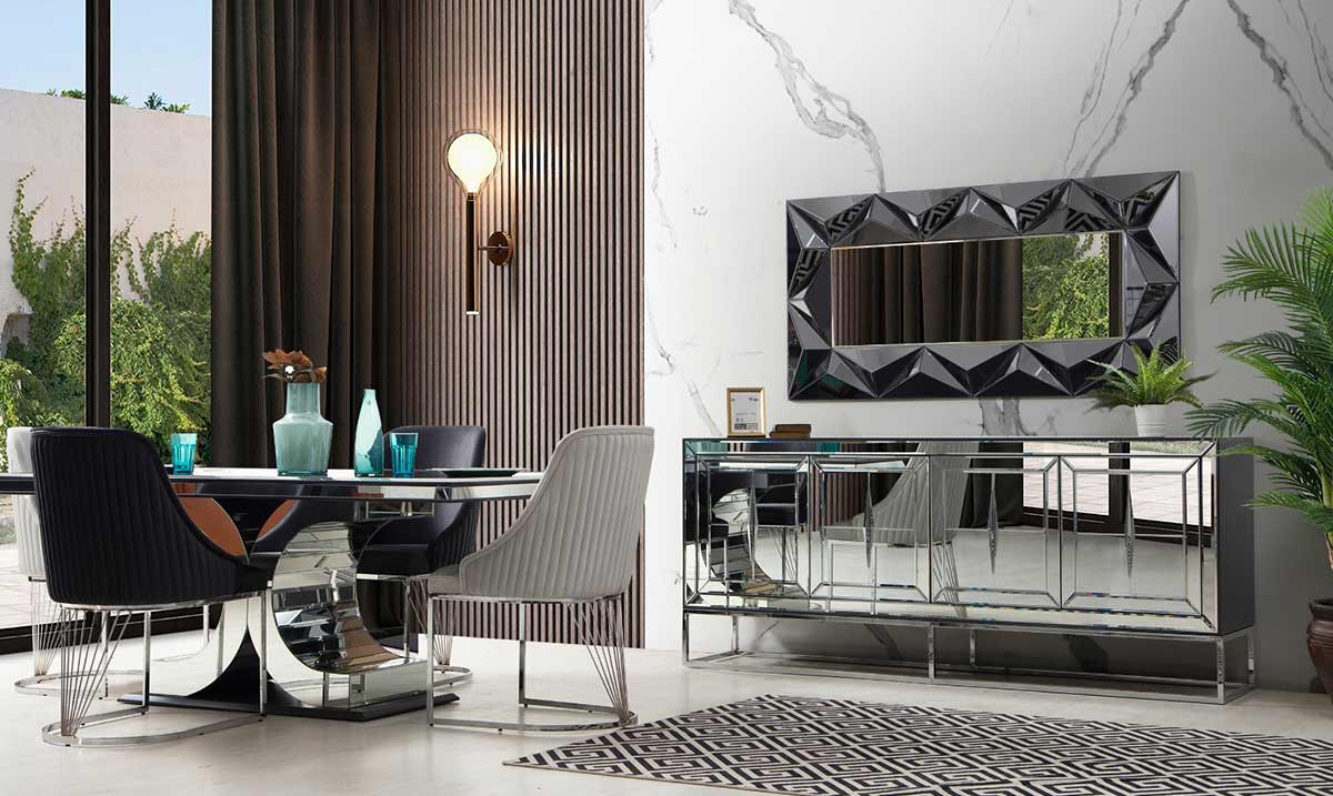 Jaguar Aynalı Metal Ayaklı Yemek Odası Takımı Yemek Odası