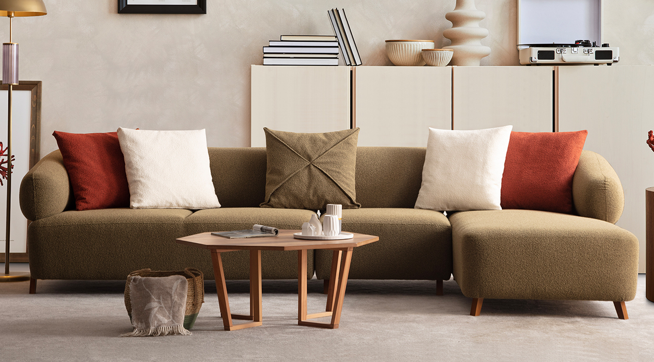 Cardea Ahşap Ayaklı Köşe Koltuk Takımı Köşe Koltuk