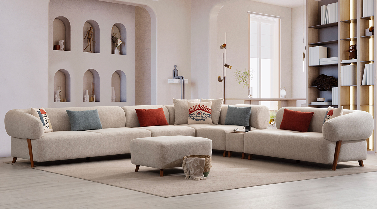 Cardea Modüllü Ahşap Ayaklı Köşe Koltuk Takımı Köşe Koltuk