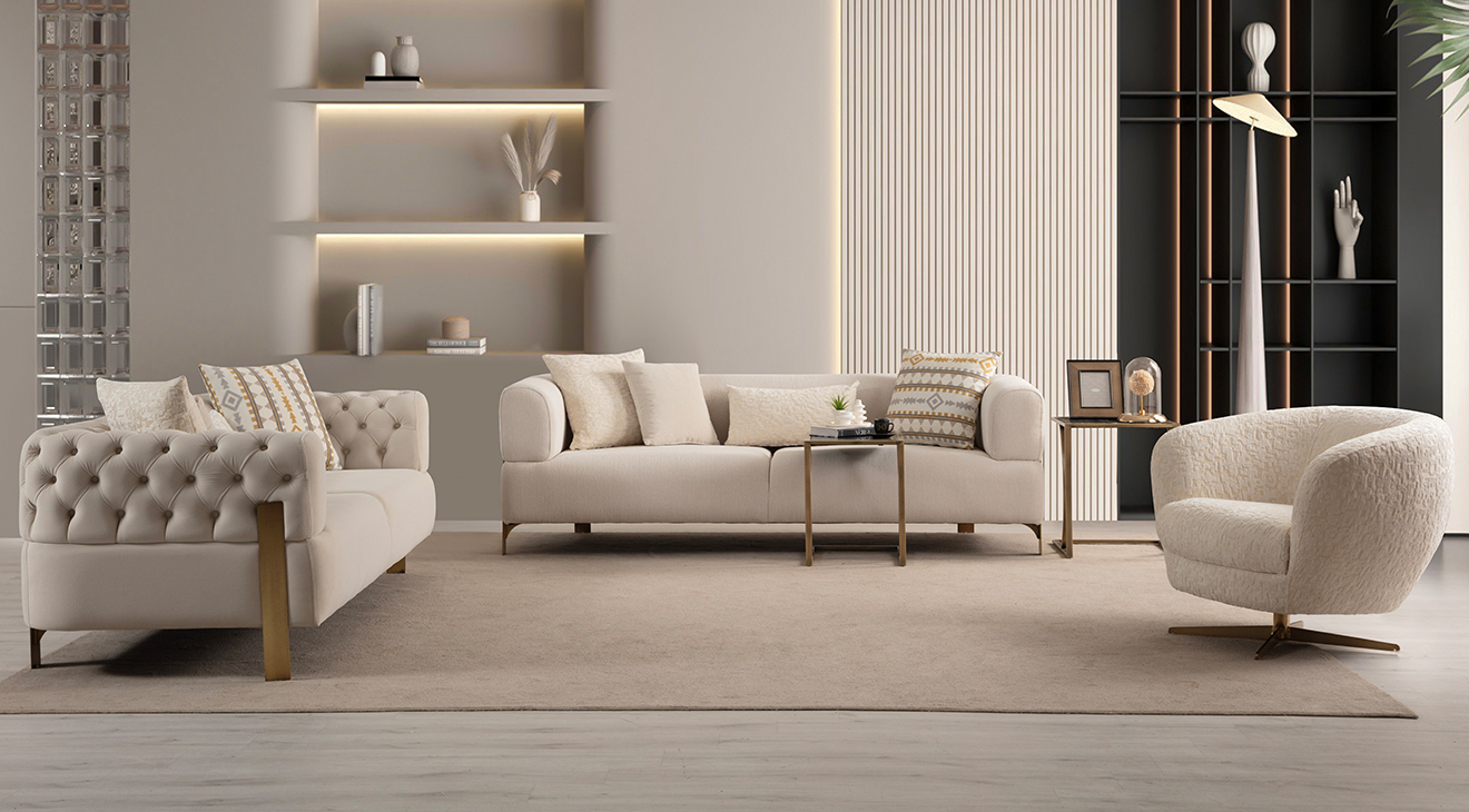 Cratos Modern Antik Metal Ayaklı Koltuk Takımı Modern Koltuk Takımı