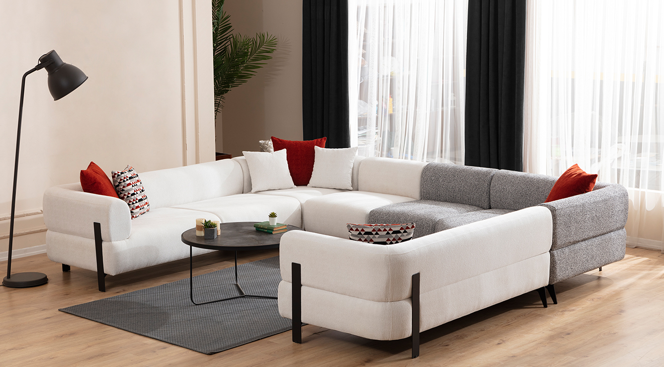 Cratos Modüler Metal Ayaklı Büyük Köşe Koltuk Takımı Köşe Koltuk