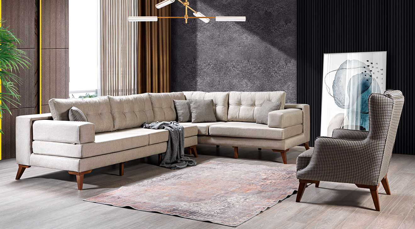 Arena Krem Köşe Koltuk Takımı Köşe Koltuk