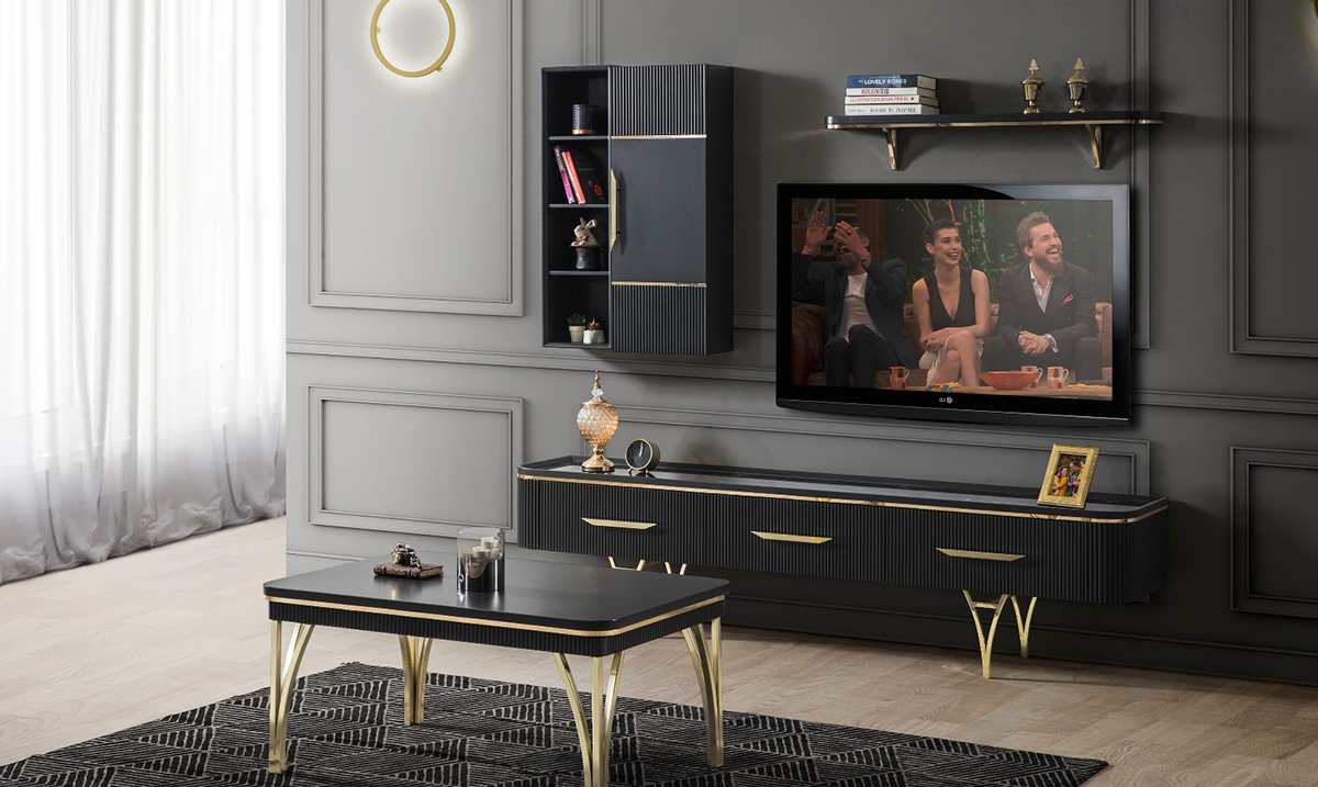 Gemma Antrasit Metal Ayaklı TV Ünitesi TV Ünitesi