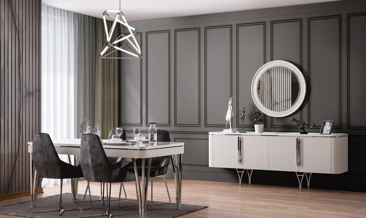 Gemma Ay Taşı Metal Ayaklı Yemek Odası Takımı Yemek Odası