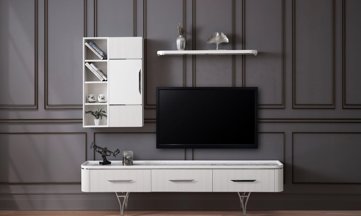 Gemma Ay Taşı Metal Ayaklı Tv Ünitesi TV Ünitesi