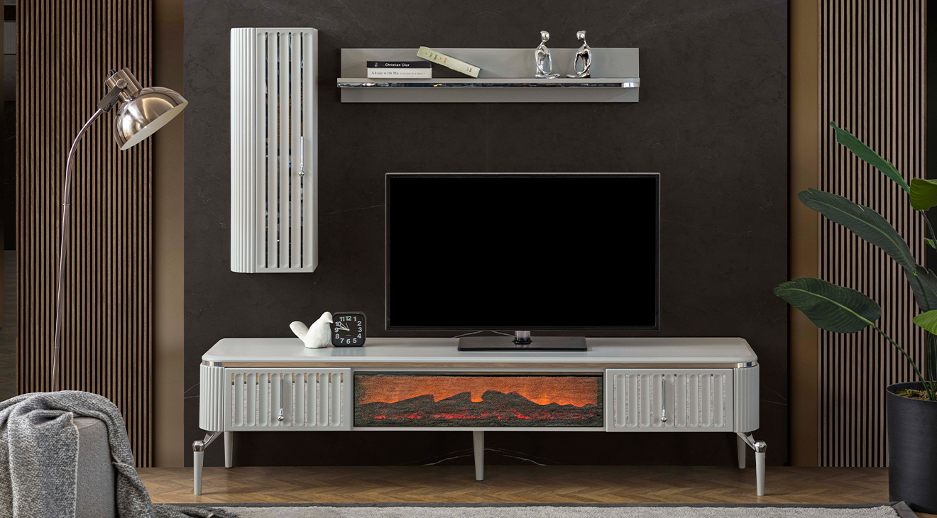 Bianca Sis Girisi Şömineli Tv Ünitesi TV Ünitesi