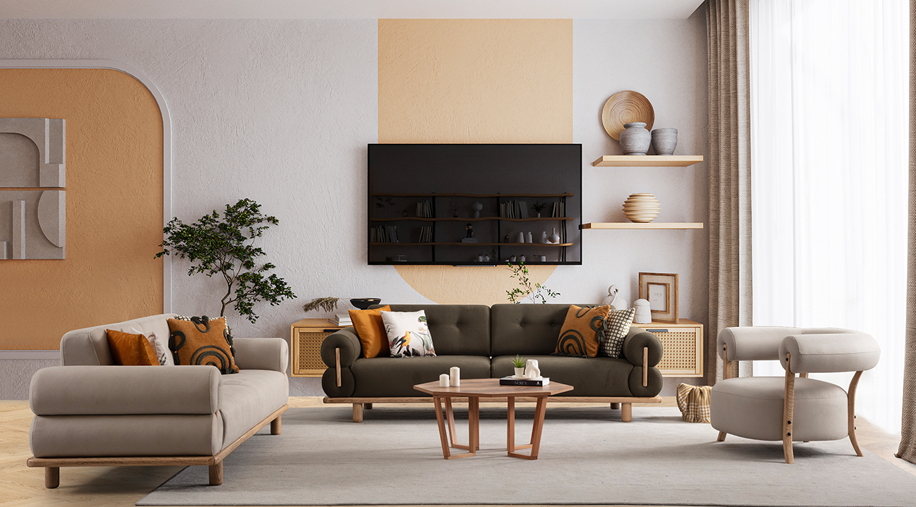 Bohem Yataklı Ahşap Ayaklı Koltuk Takımı Yataklı Koltuk Takımları