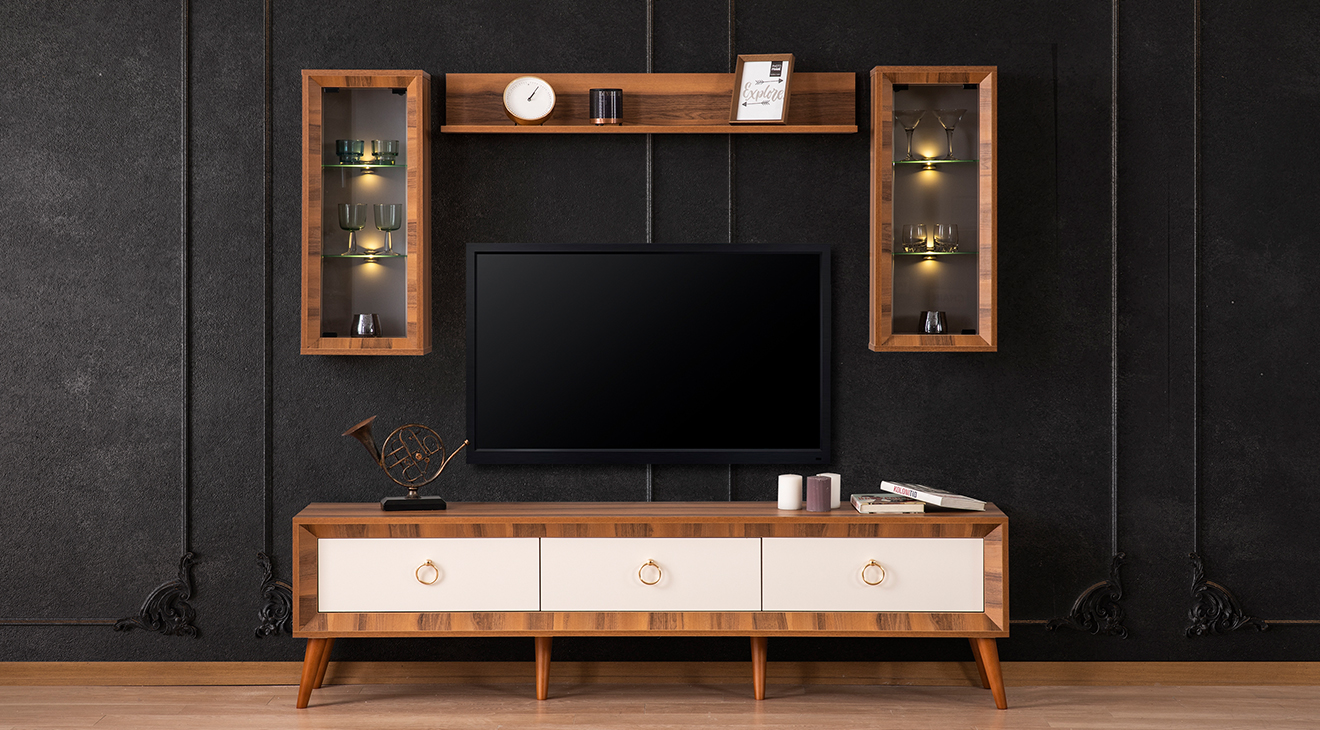 Nisan Ceviz Beyaz TV Ünitesi TV Ünitesi