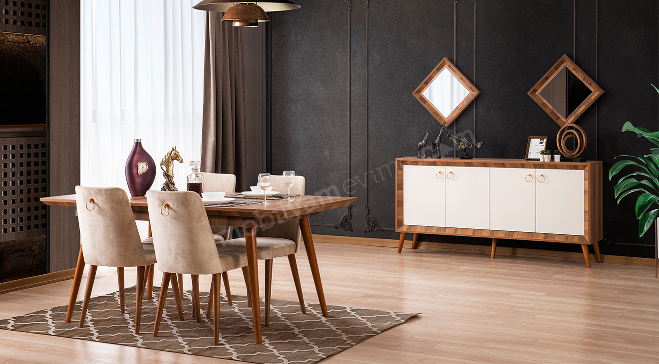 Nisan Ceviz Beyaz Yemek Odası Takımı Yemek Odası