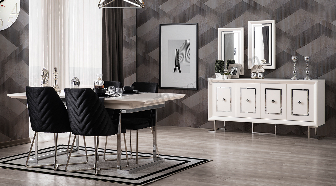 Berrak Metal Ayaklı Yemek Odası (Gümüş) Yemek Odası