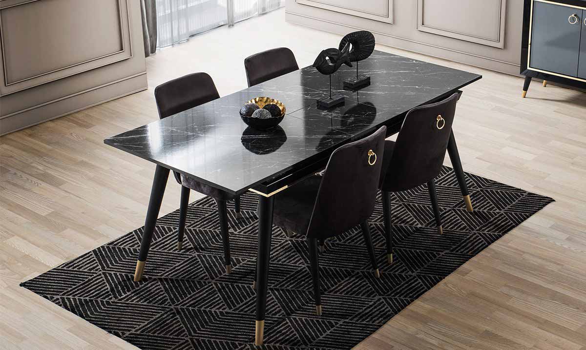 Asil Siyah Mermer Desenli Yemek Masası Masalar