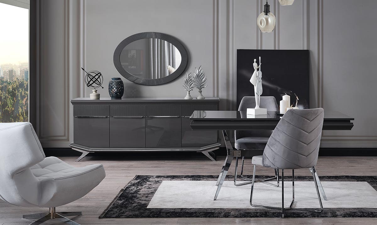 Asya Gümüş Metal Ayaklı Yemek Odası Takımı Yemek Odası