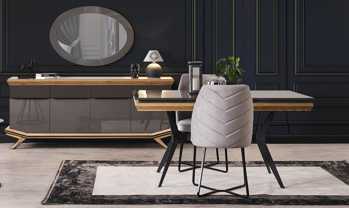 Grand Ahşap Metal Ayaklı Yemek Odası Takımı Yemek Odası