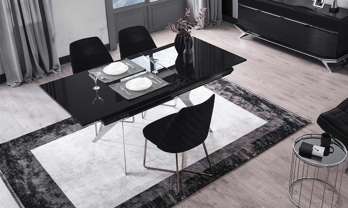 Masarati Gümüş Metal Ayaklı Yemek Masası Masalar