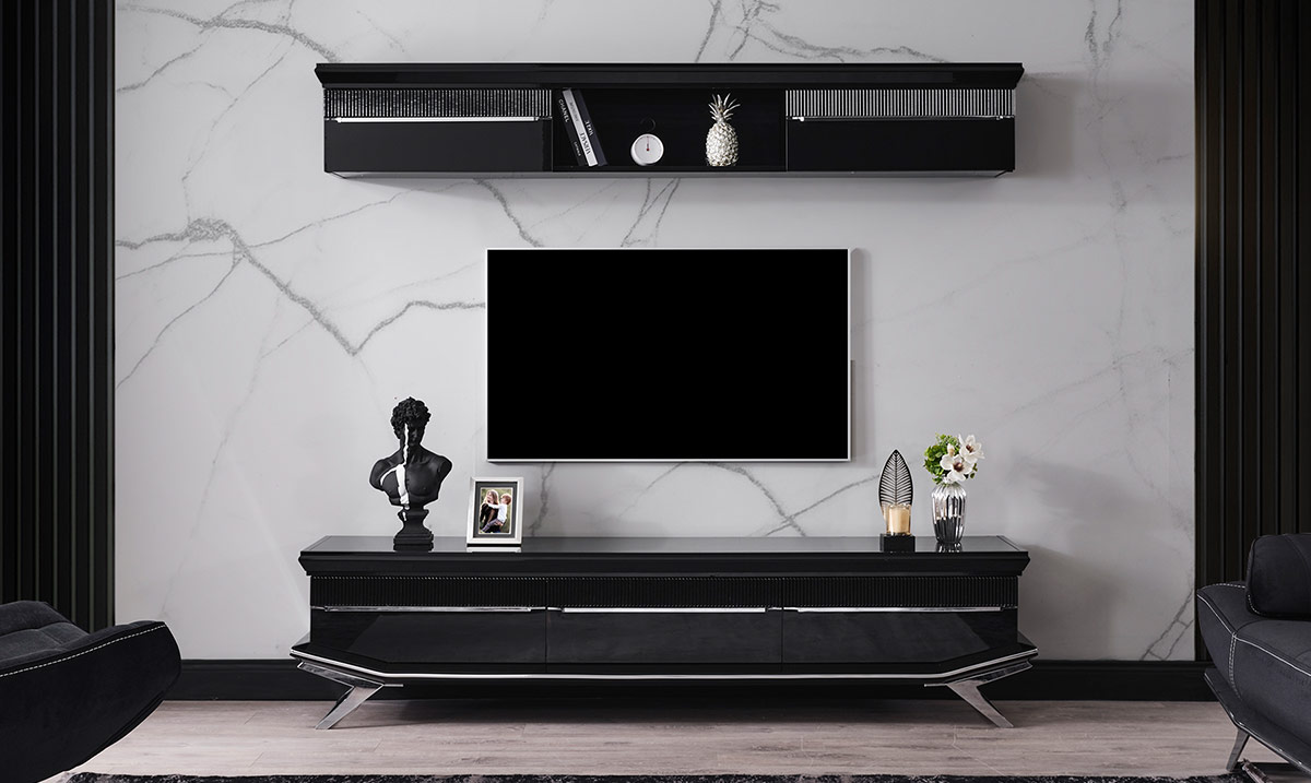 Masarati Gümüş Metal Ayaklı TV Ünitesi TV Ünitesi