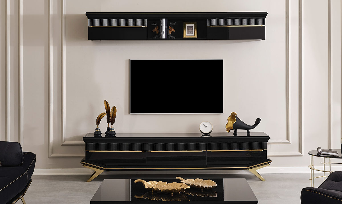 Masarati Gold Metal Ayaklı Tv Ünitesi TV Ünitesi