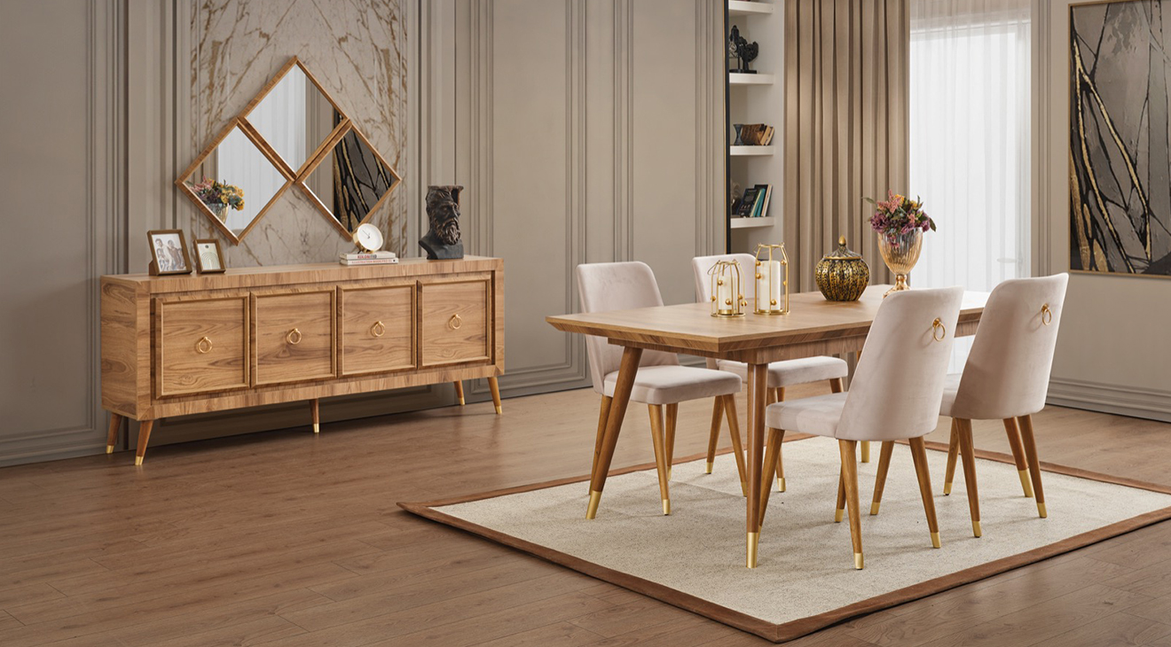 Pablo Ceviz Ahşap Ayaklı Yemek Odası Takımı Yemek Odası