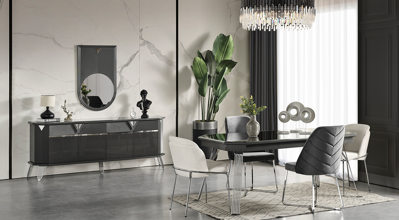 Madrid Gümüş Metal Ayaklı Yemek Odası Takımı Yemek Odası