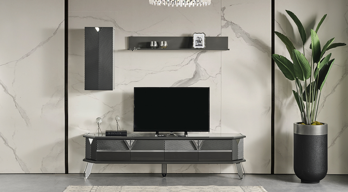 Madrid Gümüş Metal Ayaklı Tv Ünitesi TV Ünitesi