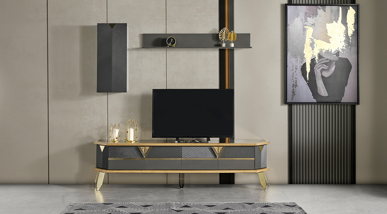 Marsilya Gold Metal Ayaklı Tv Ünitesi TV Ünitesi