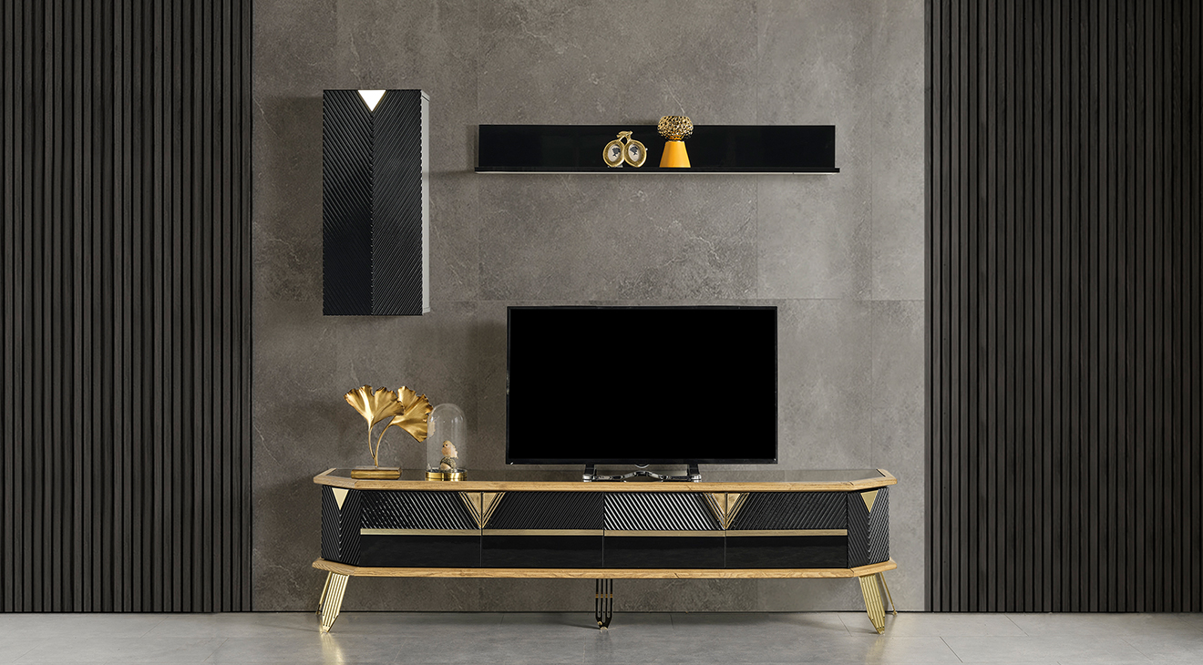 Porto Gold Metal Ayaklı Tv Ünitesi TV Ünitesi