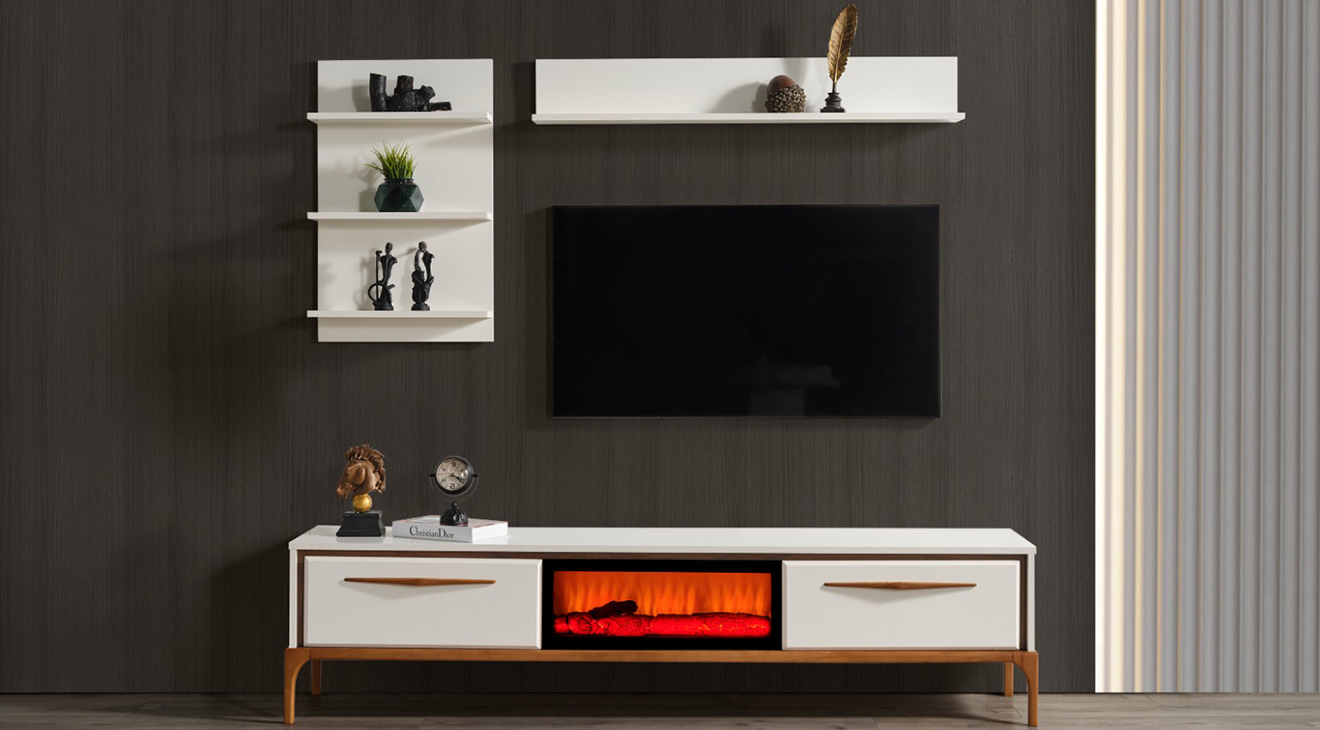 Kumsal Ahşap Ayaklı Şömineli Tv Ünitesi TV Ünitesi