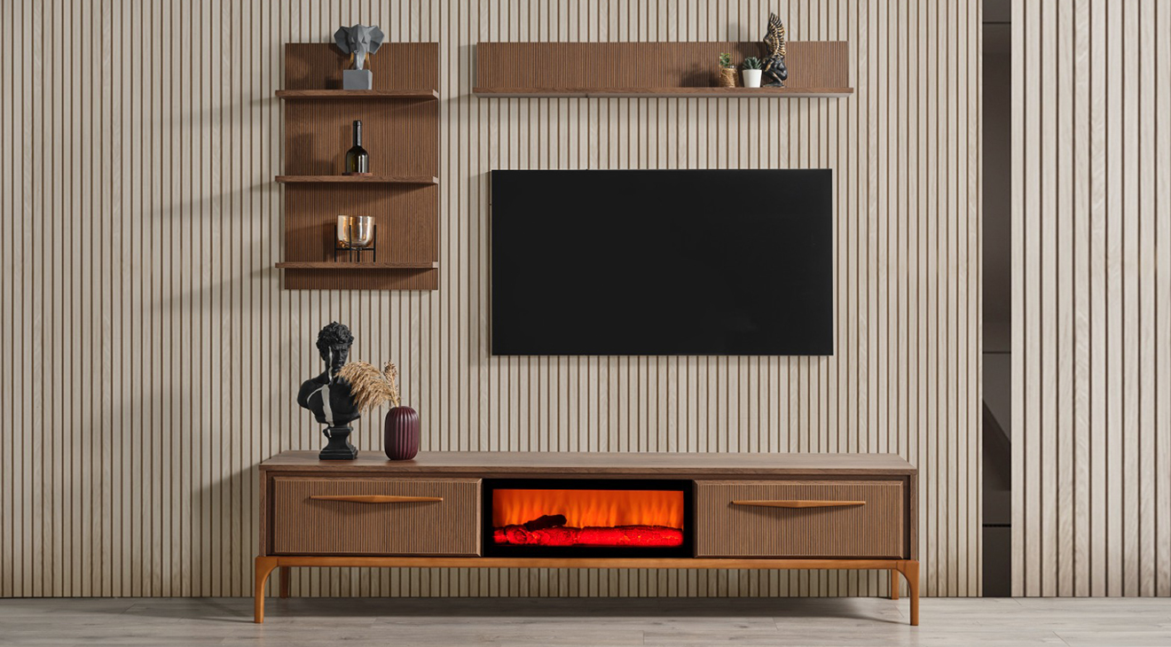 Hayal Ahşap Ayaklı Şömineli Tv Ünitesi TV Ünitesi