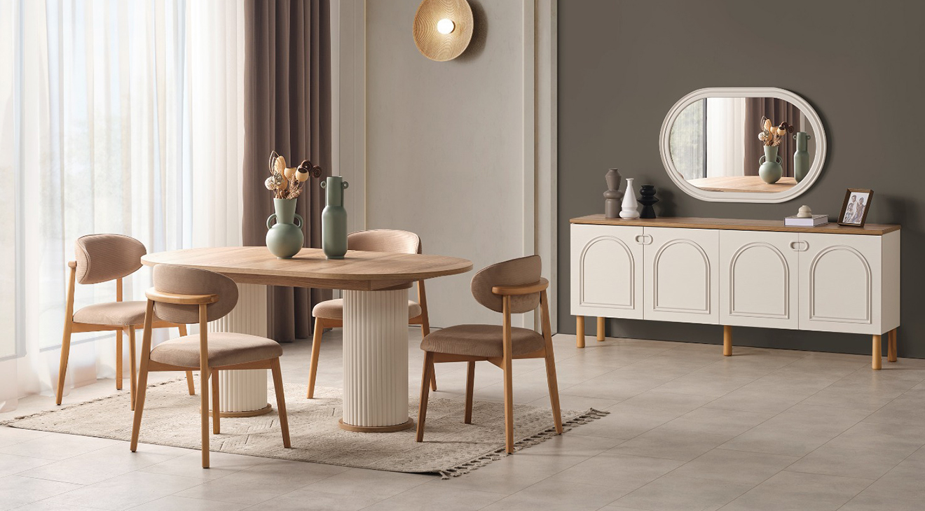 Derin Ahşap Ayaklı Bohem Yemek Odası Takımı Yemek Odası