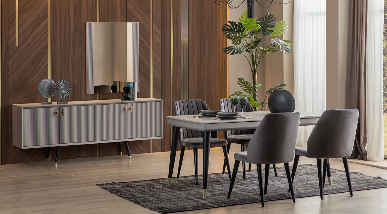 Golf Gri Yemek Odası Takımı Yemek Odası