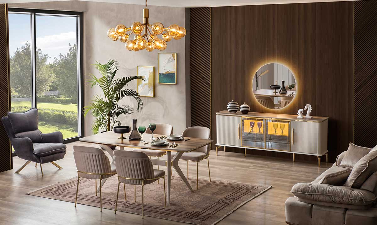 Royal Gold Metal Ayaklı Yemek Odası Takımı Yemek Odası