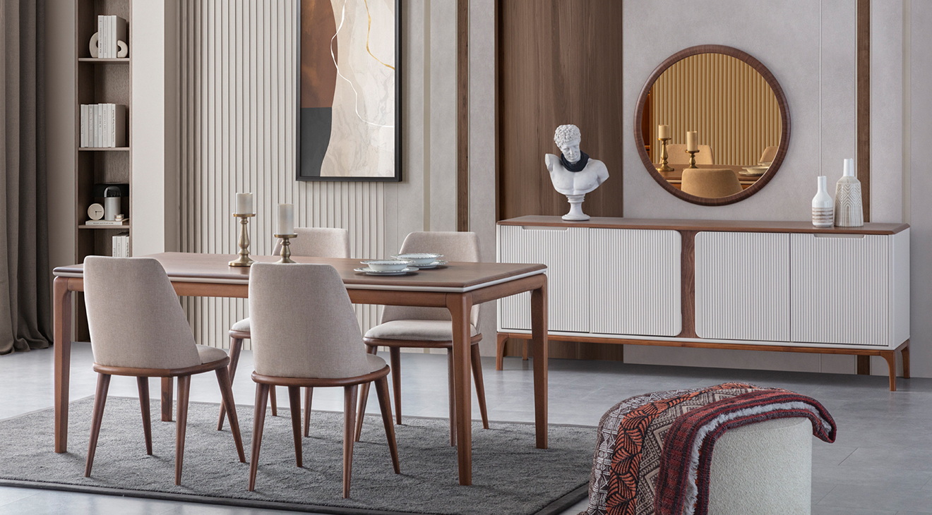 İnci Ahşap Ayaklı Yemek Odası Takımı Yemek Odası