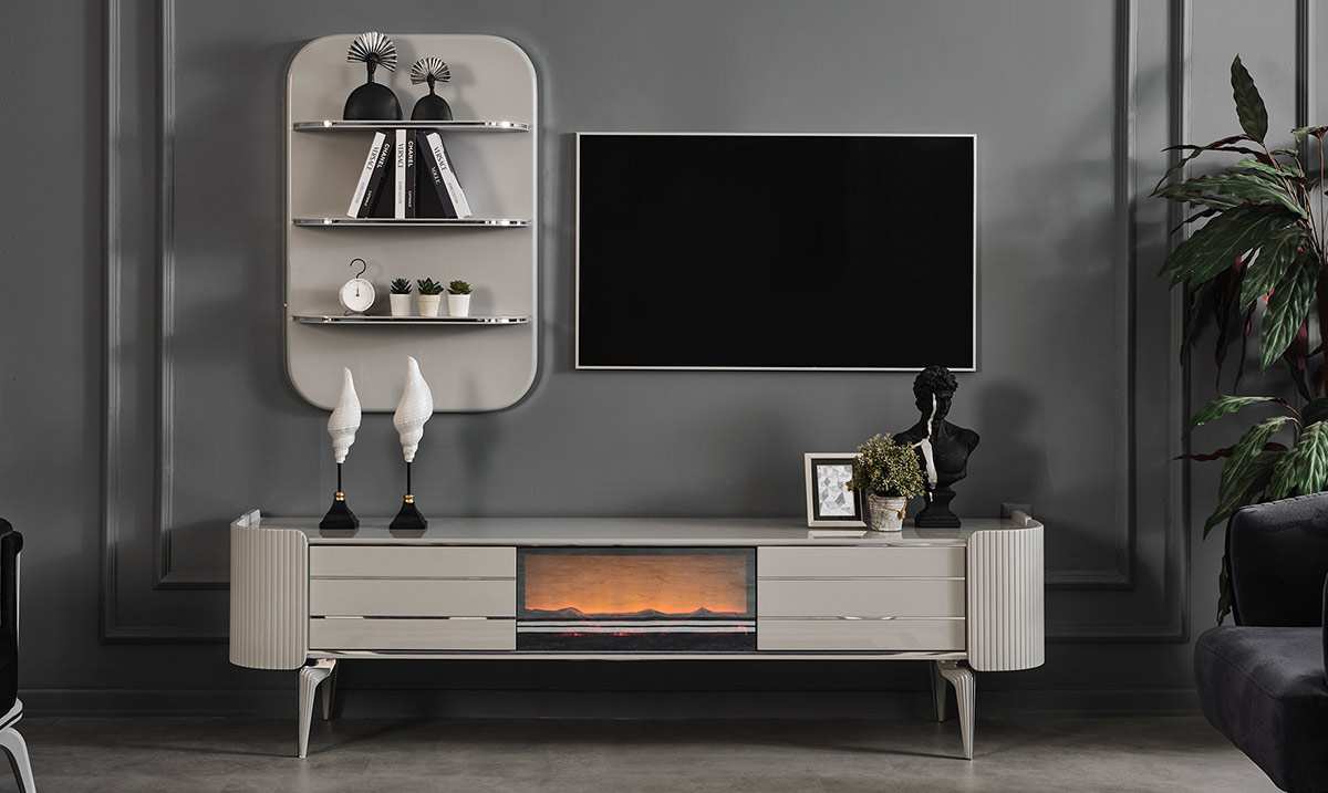 Karya Sis Grisi Şömineli TV Ünitesi TV Ünitesi