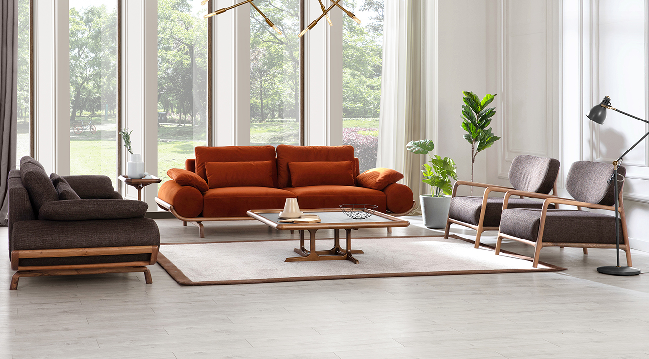 Giza Ceviz Ahşap Ayaklı Koltuk Takımı Koltuk Takımı